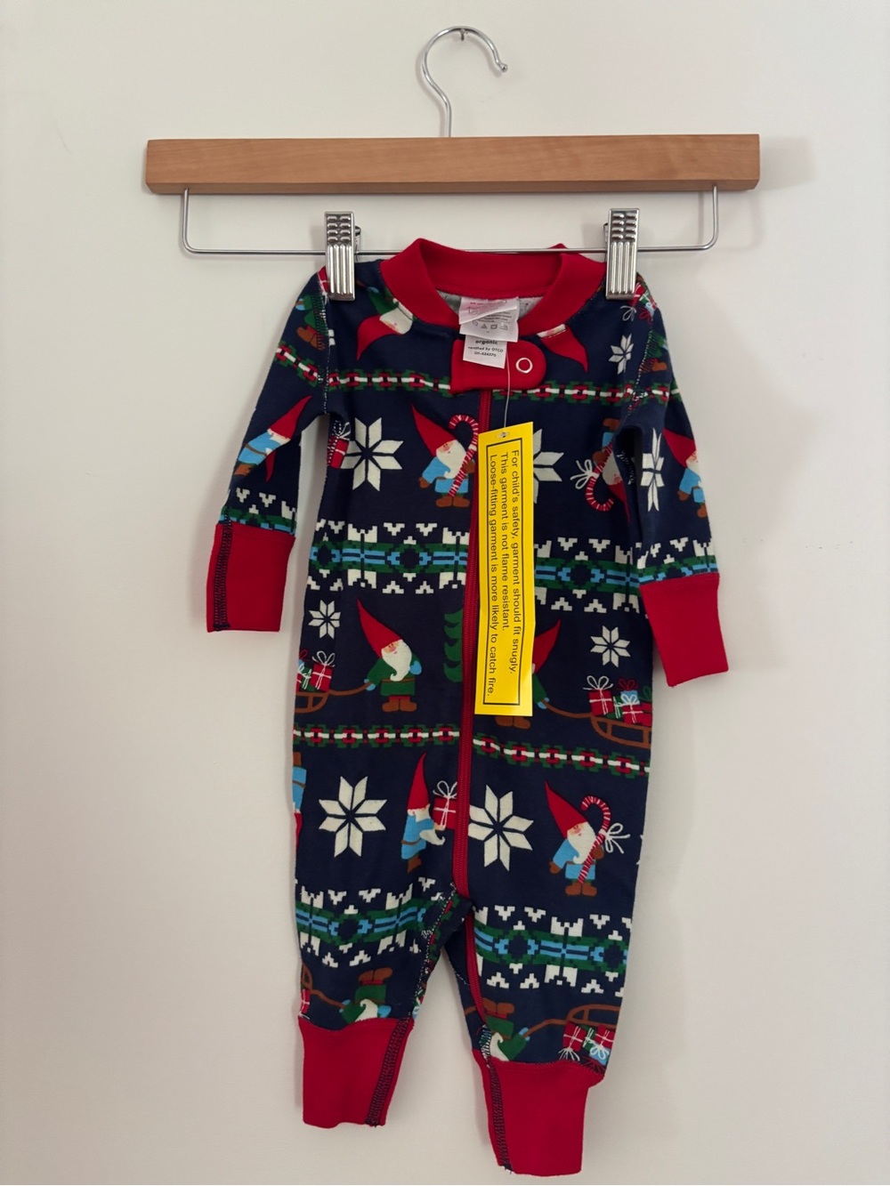 Hanna Andersson Navy One-Piece Footie with Red Trim & Gnome Print